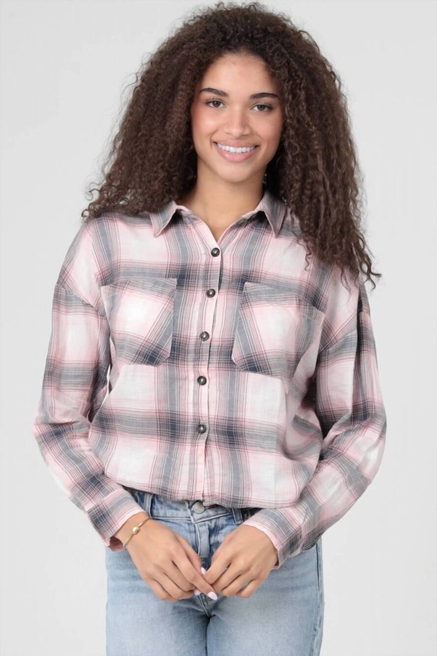 NEW ANGIE plaid top in pink/gray